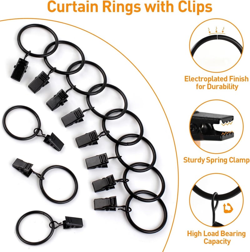 Ninsula 26 PCS Curtain Rings with Clips, Curtain Hooks for Drapes, Curtain Clips with Rings 1.26” Interior Diameter, Black Curtain Rings Fit up to 1 inch Curtain Rod - Image 3